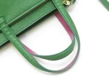 Salvatore Ferragamo　フェラガモ　ガンチーニ　２Wayバッグ　グリーン/ピンク　レザー【430】2148103849039