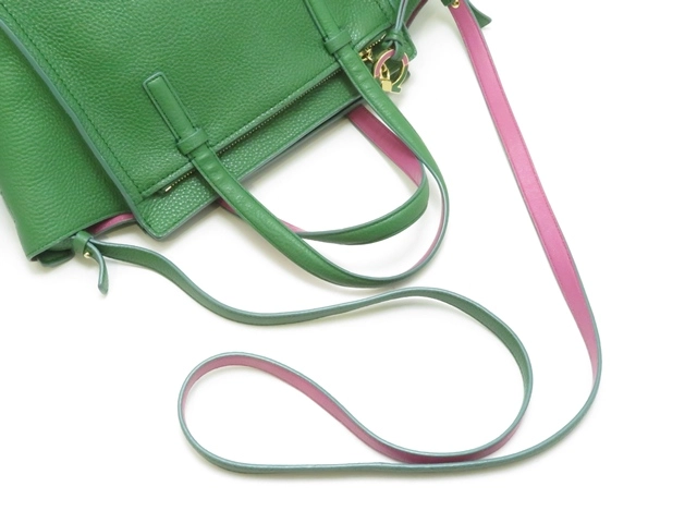 Salvatore Ferragamo　フェラガモ　ガンチーニ　２Wayバッグ　グリーン/ピンク　レザー【430】2148103849039