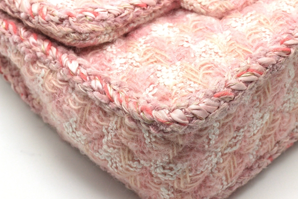 CHANEL シャネル ショルダーバッグ 2.55チェーンショルダーバッグ ピンク/ホワイト/シルバー金具 ツイード ギャランティカード付【472】SJ