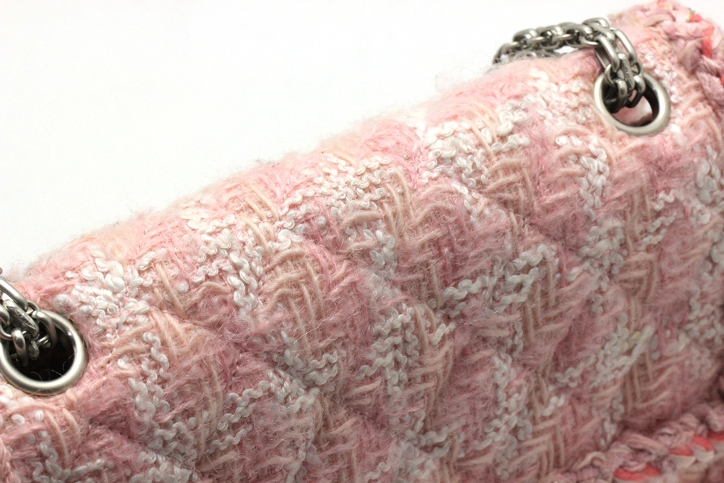 CHANEL シャネル ショルダーバッグ 2.55チェーンショルダーバッグ ピンク/ホワイト/シルバー金具 ツイード ギャランティカード付【472】SJ