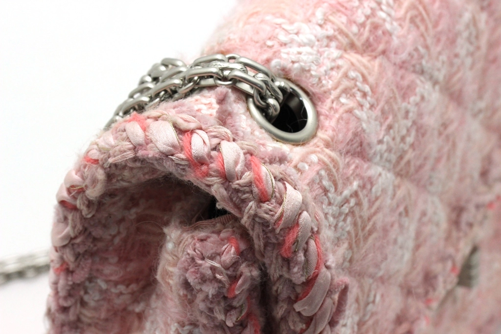 CHANEL シャネル ショルダーバッグ 2.55チェーンショルダーバッグ ピンク/ホワイト/シルバー金具 ツイード ギャランティカード付【472】SJ