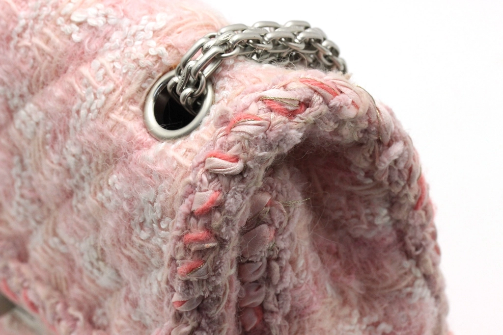 CHANEL シャネル ショルダーバッグ 2.55チェーンショルダーバッグ ピンク/ホワイト/シルバー金具 ツイード ギャランティカード付【472】SJ