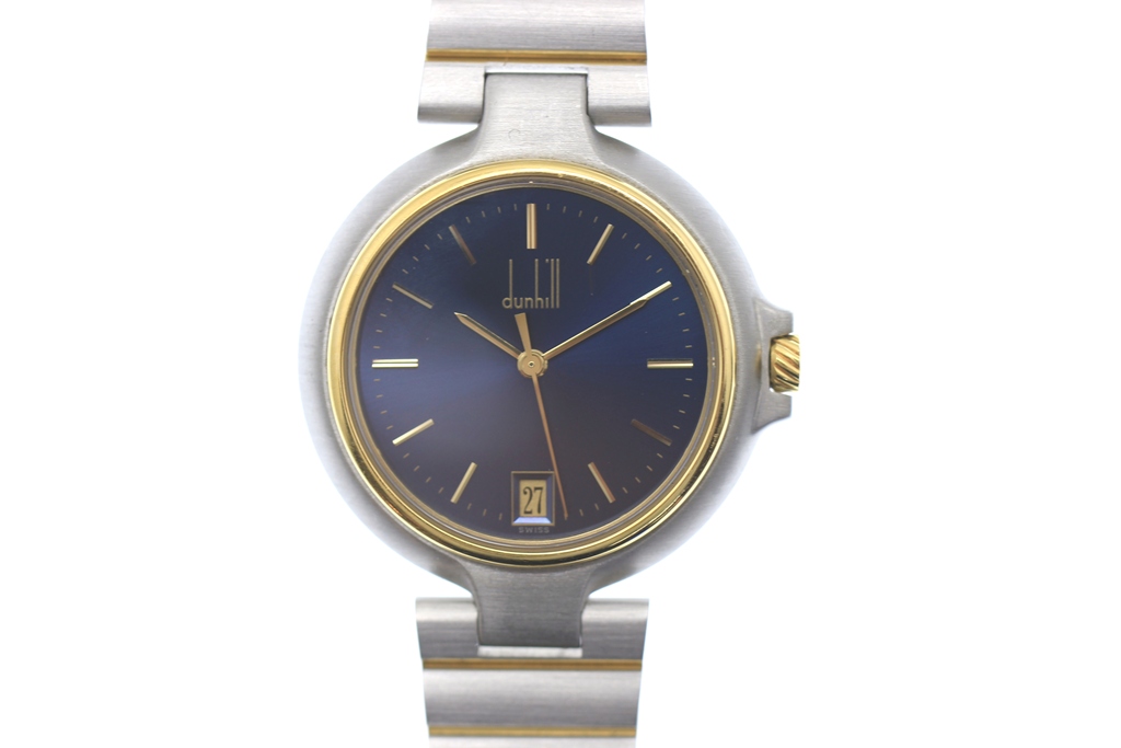 週末激安価格　ダンヒル dunhill ヨルグイゼック 美品コマ1つ付き dunhill ダンヒル 腕時計 ミレニアム ブルー文字盤 SS/GP クォーツ