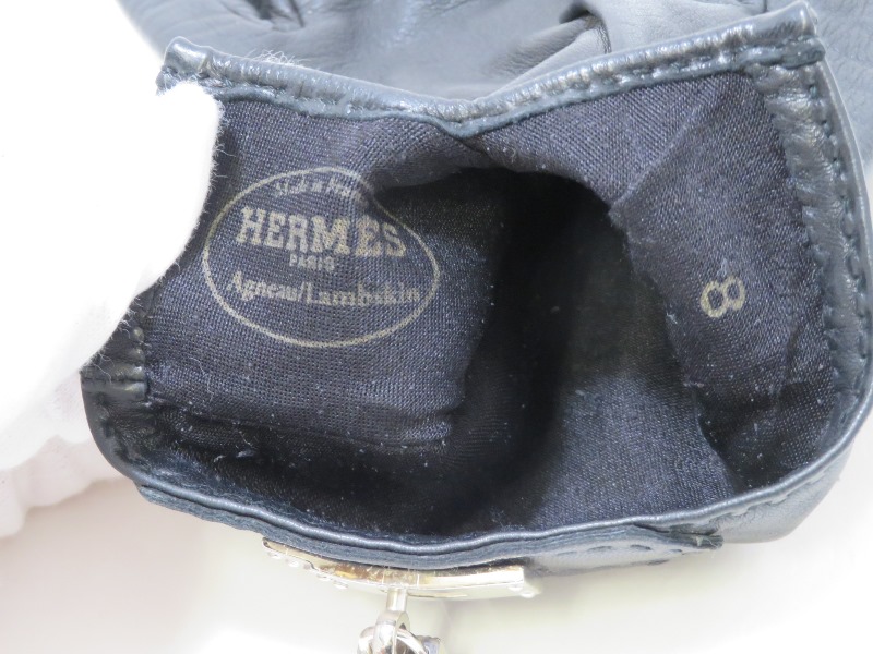 エルメス HERMES 手袋 ケリーグローブ ブラック/SV金具 #8【472】KSの 