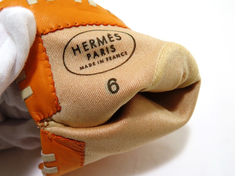 エルメス HERMES 手袋 グローブ オレンジ Hマーク 【472】KS の