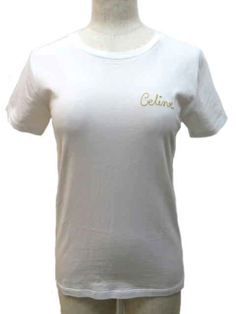 CELINE　セリーヌ　Tシャツ　レディース XS　ホワイト　コットン　（2148103423857）　【432】