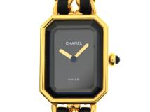 CHANEL シャネル 腕時計 プルミエールS H0001 ゴールドプレーテッド/社外革ベルト ブラック文字盤 クォーツ【472】UH