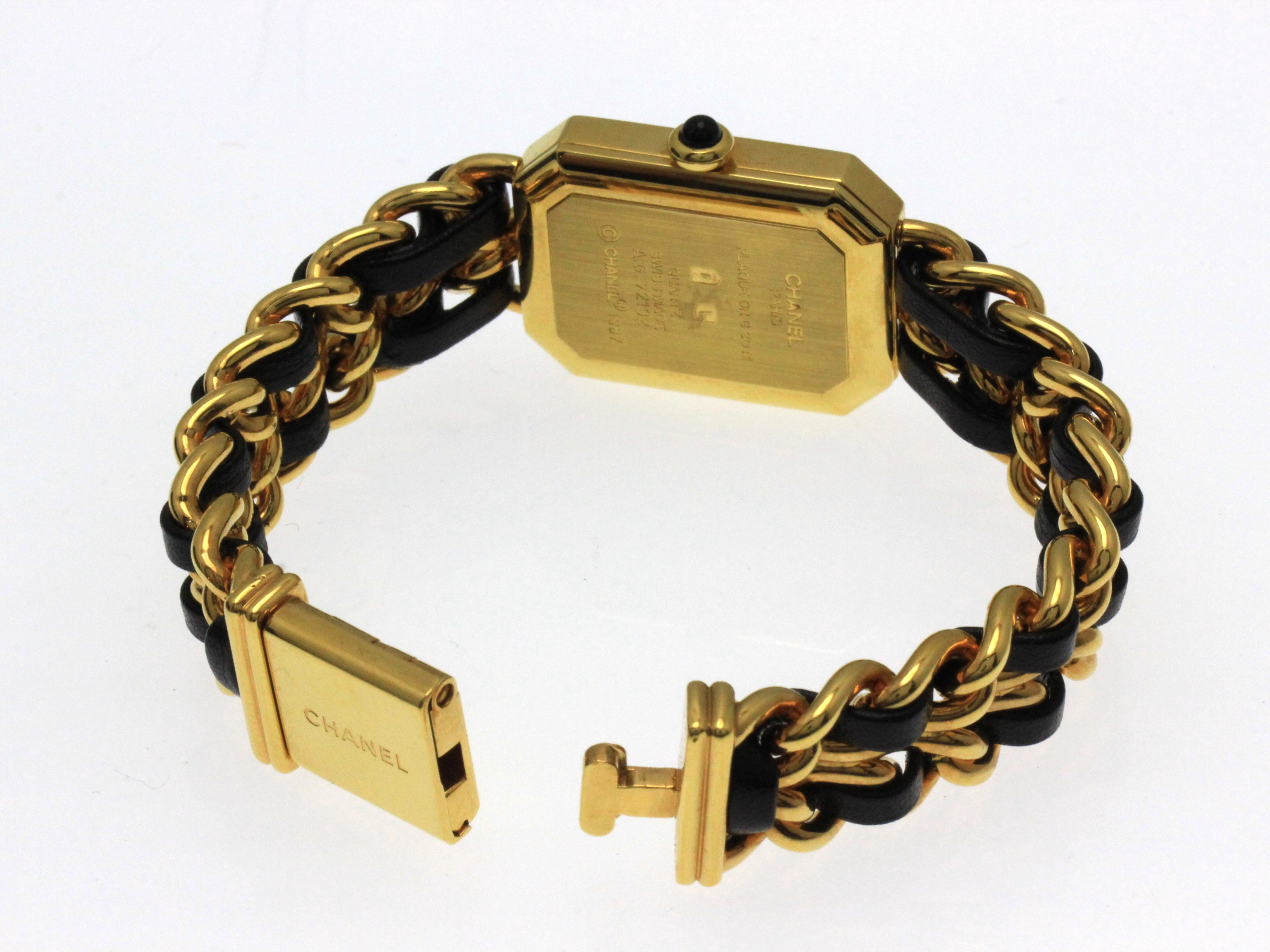 CHANEL シャネル 腕時計 プルミエールS H0001 ゴールドプレーテッド/社外革ベルト ブラック文字盤 クォーツ【472】UH