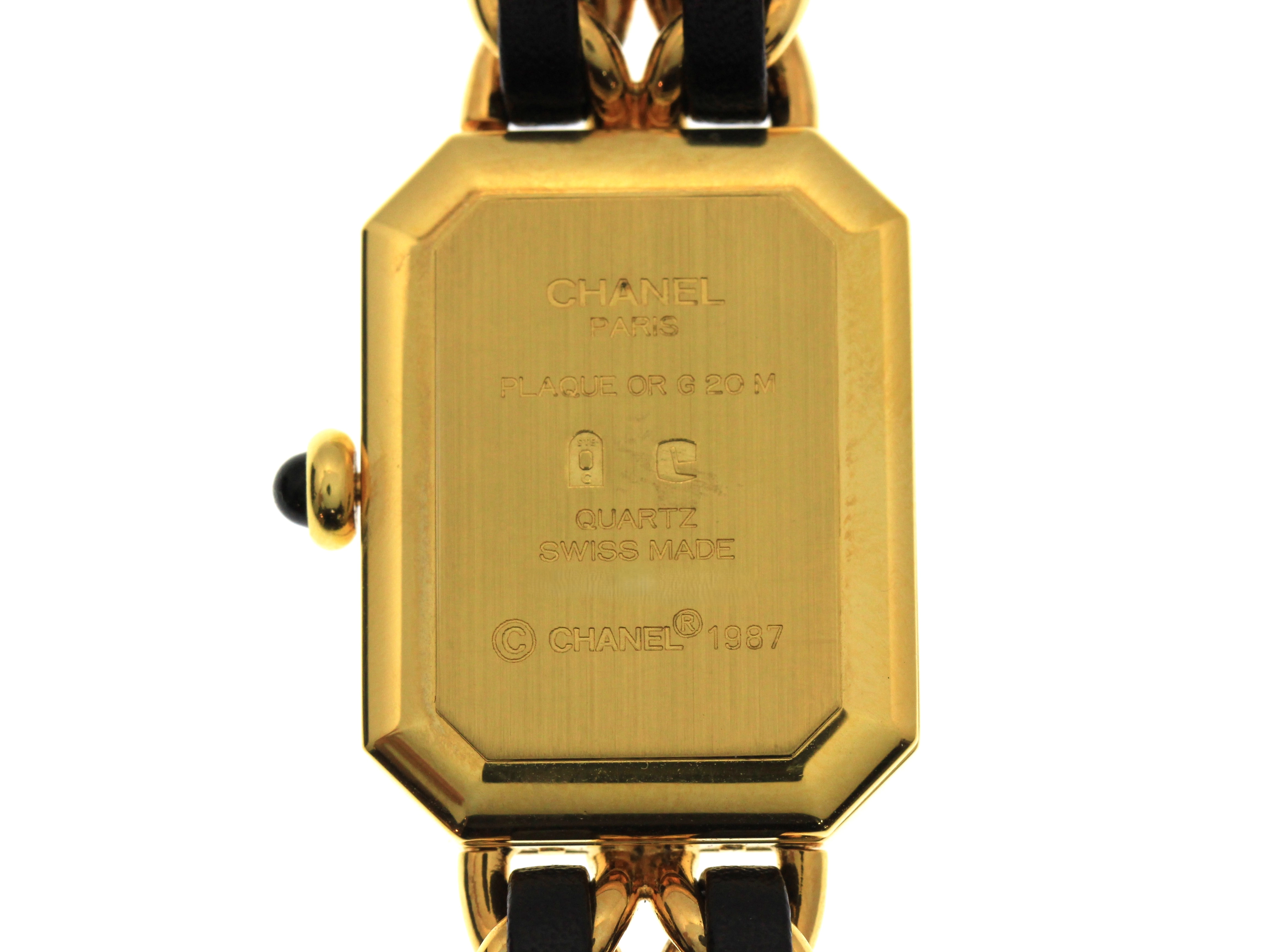 CHANEL シャネル 腕時計 プルミエールS H0001 ゴールドプレーテッド/社外革ベルト ブラック文字盤 クォーツ【472】UH