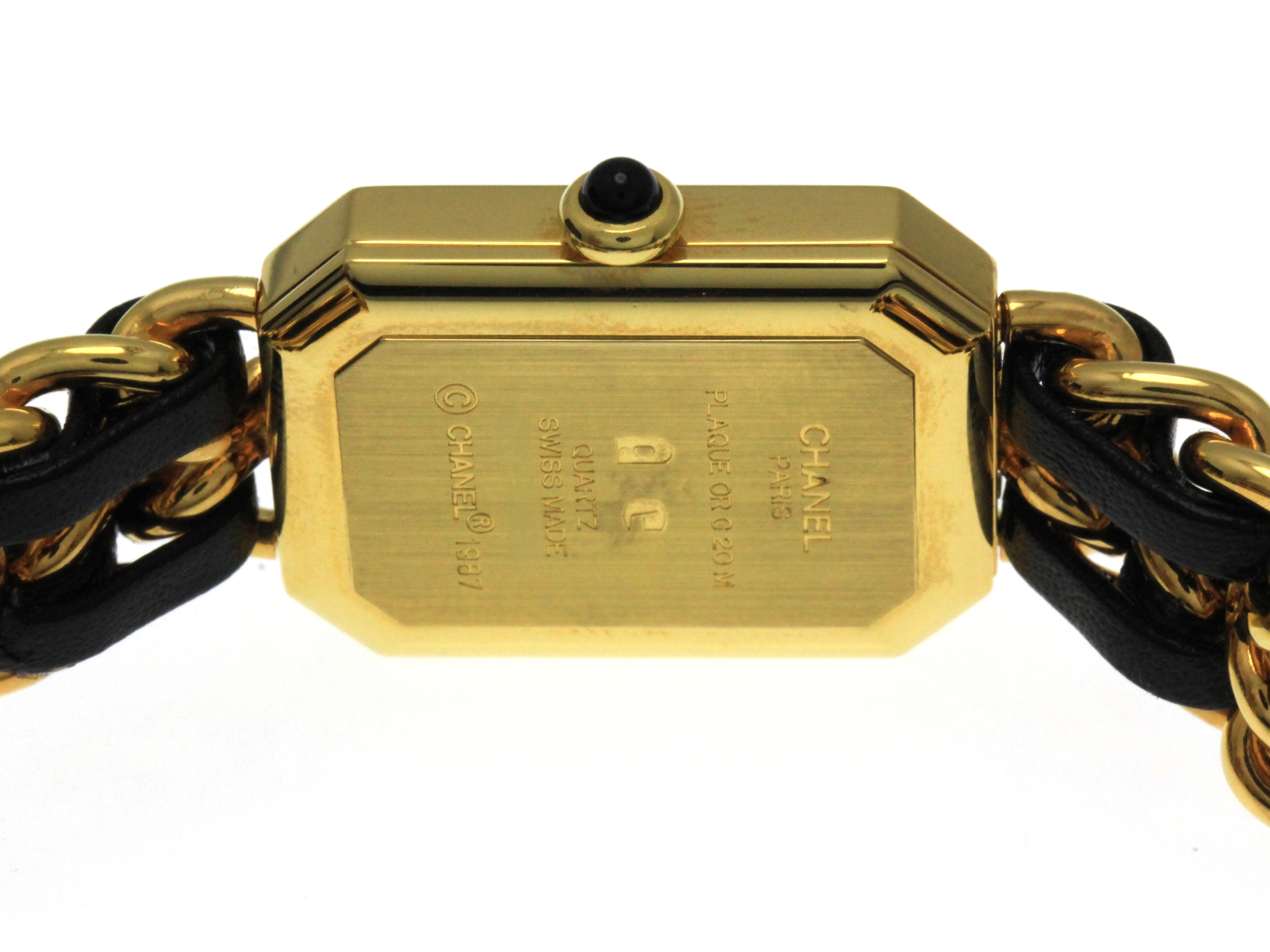 CHANEL シャネル 腕時計 プルミエールS H0001 ゴールドプレーテッド/社外革ベルト ブラック文字盤 クォーツ【472】UH