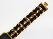 CHANEL シャネル 腕時計 プルミエールS H0001 ゴールドプレーテッド/社外革ベルト ブラック文字盤 クォーツ【472】UH