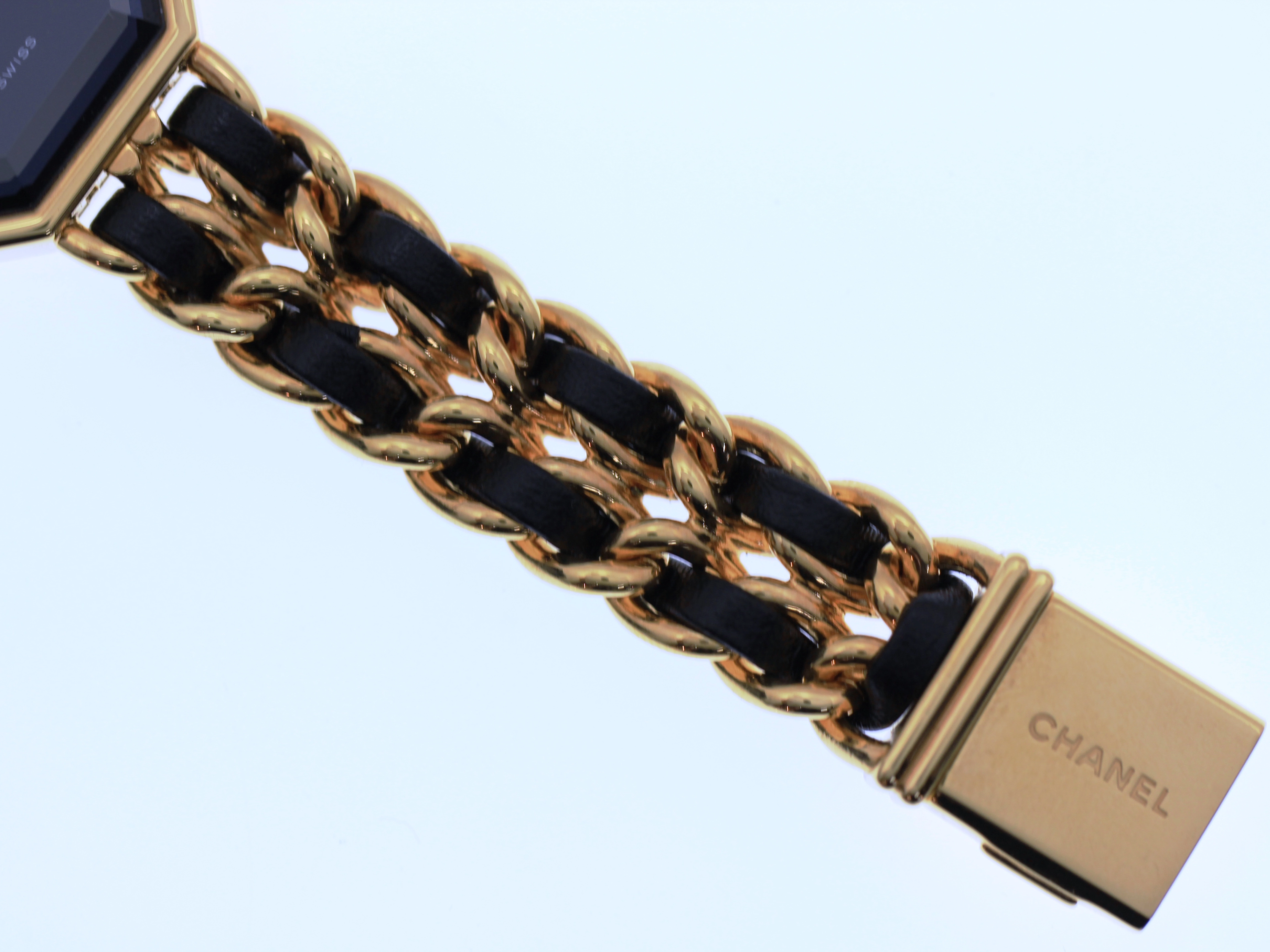 CHANEL シャネル 腕時計 プルミエールS H0001 ゴールドプレーテッド/社外革ベルト ブラック文字盤 クォーツ【472】UH