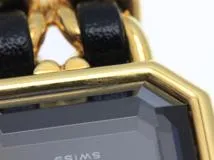 CHANEL シャネル 腕時計 プルミエールS H0001 ゴールドプレーテッド/社外革ベルト ブラック文字盤 クォーツ【472】UH