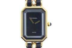 CHANEL シャネル 腕時計 プルミエールL H0001 GP/社外革ベルト ブラック文字盤 クォーツ【472】TS