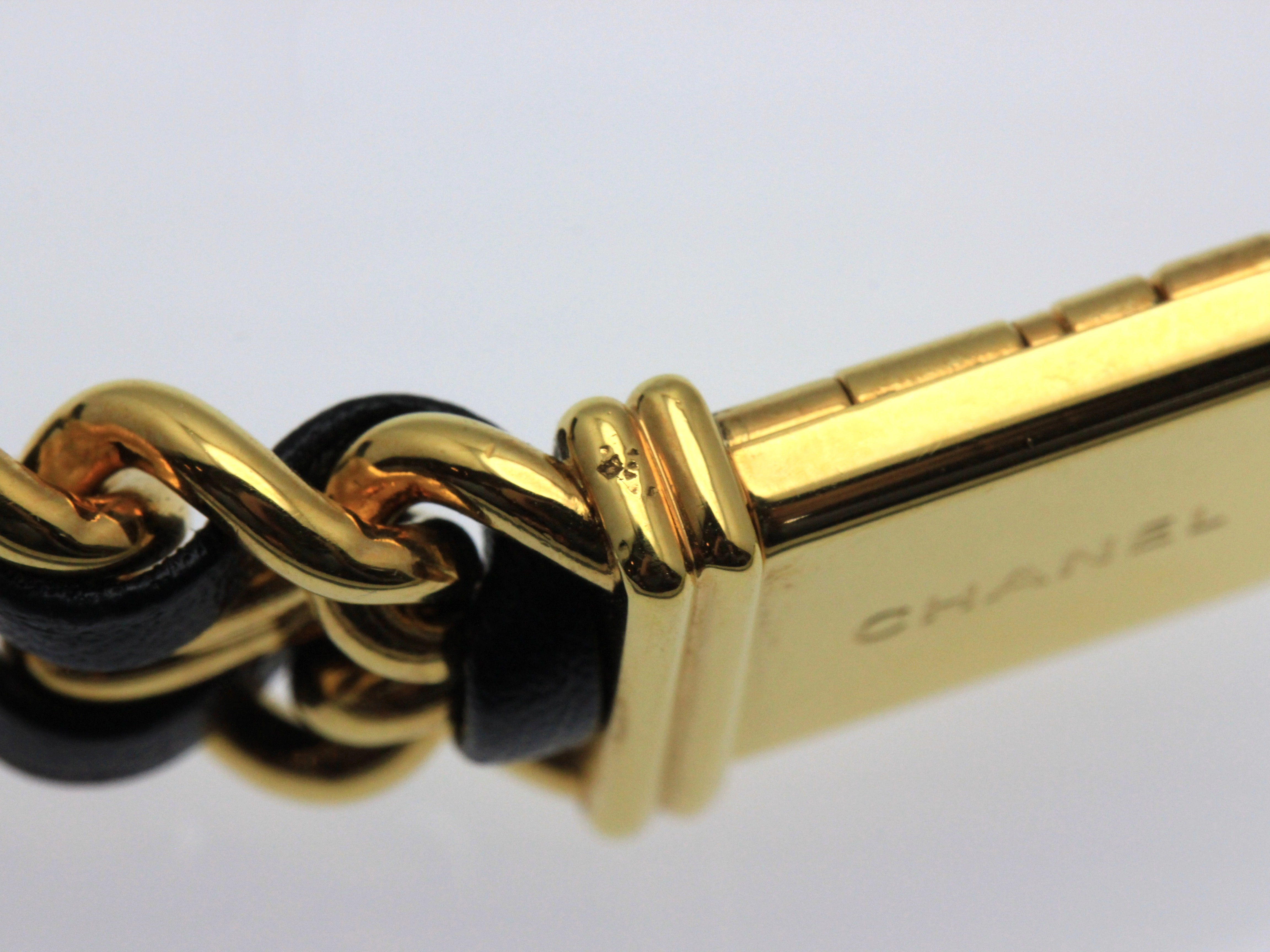 CHANEL シャネル 腕時計 プルミエールS H0001 ゴールドプレーテッド/社外革ベルト ブラック文字盤 クォーツ【472】UH