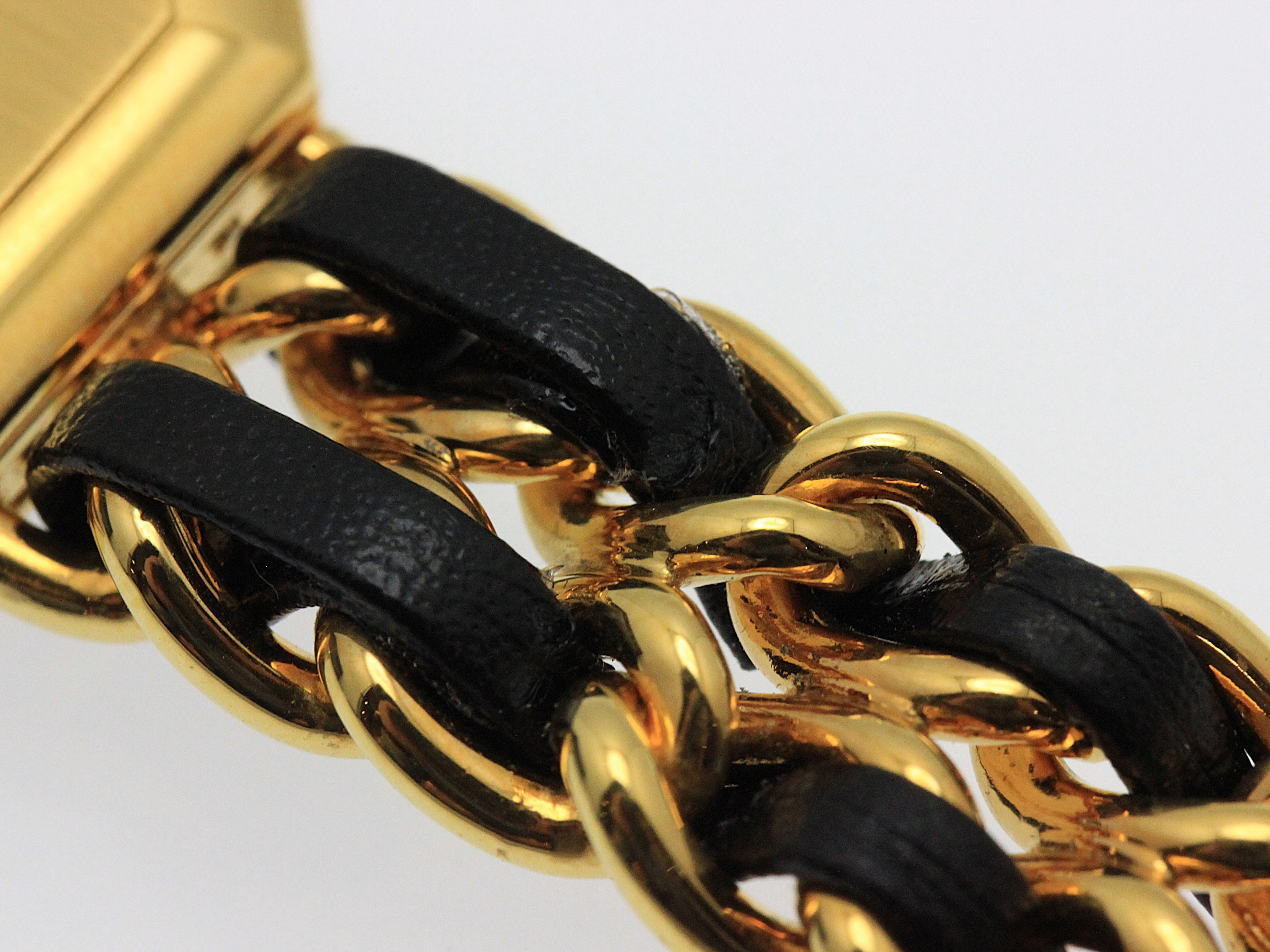 CHANEL シャネル 腕時計 プルミエールS H0001 ゴールドプレーテッド/社外革ベルト ブラック文字盤 クォーツ【472】UH