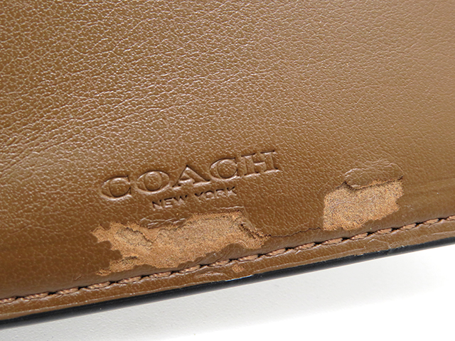 COACH コーチ 迷彩柄二つ折財布 グリーン/ブラック PVC/カーフ【430