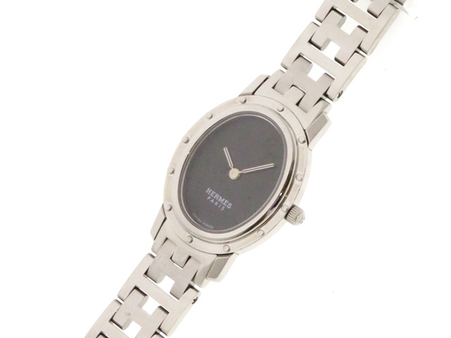 HERMES エルメス クリッパー オーバル C01.210 SS ブラック クォーツ