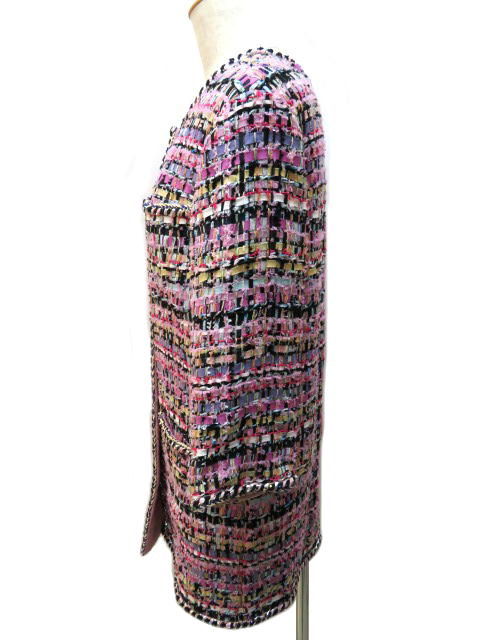 【美品】CHANEL シャネル ロングコートベージュメランジェ CHANEL シャネル コート ロングジャケット レディース 36 ピンク