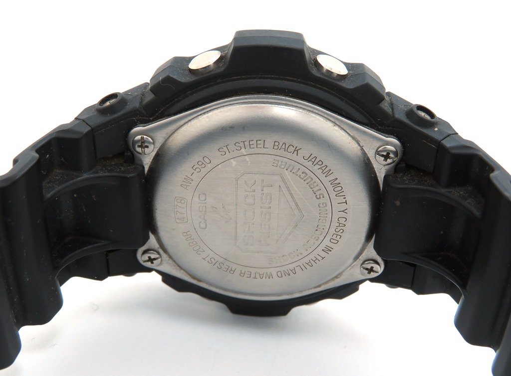 箱取説付き中古美品◇AW-590◆カシオ G-SHOCK◇アナデジ◇黒◇革ベルト 箱取説付き中古美品◇AW-590◇カシオ G-SHOCK◇アナデジ◇黒◇革