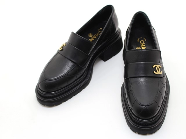 CHANEL ココマーク ローファー 37 1/2 C G39206 ブラック レザー