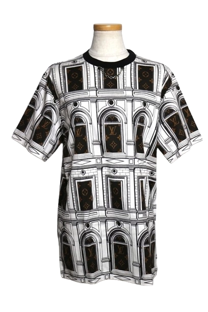 LOUIS VUITTON ルイヴィトン 衣類 モノグラムアーキテクチャ Tシャツ レディースM ホワイト/ブラウン コットン RW212B HW8 HLTS91