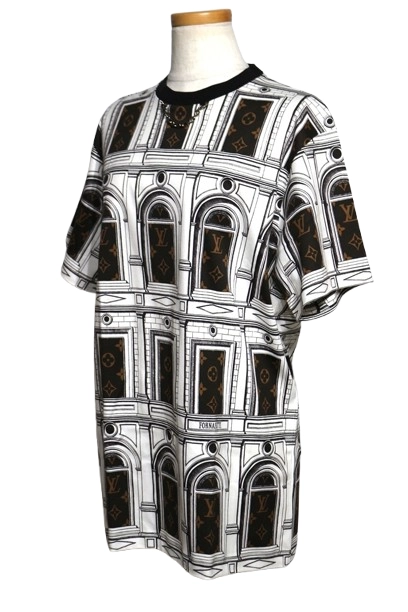 LOUIS VUITTON ルイヴィトン 衣類 モノグラムアーキテクチャ Tシャツ レディースM ホワイト/ブラウン コットン RW212B HW8 HLTS91