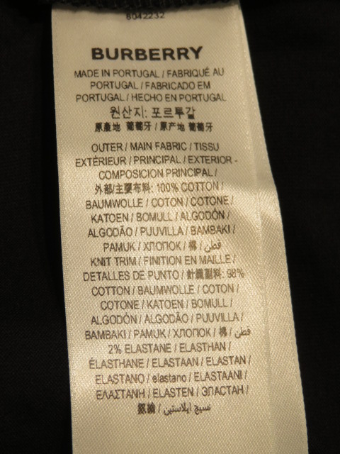 BURBERRY バーバリー Tシャツ メンズ XS ブラック コットン