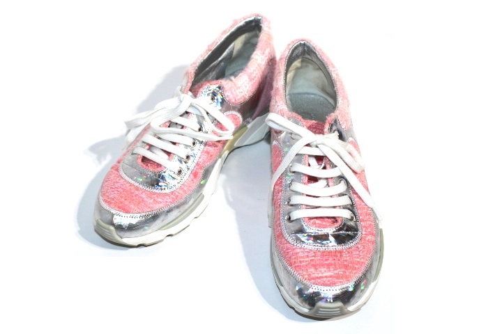CHANEL　シャネル　靴　スニーカー　レディース36　ピンク　シルバー　ツイード　（2148103481383）　【200】