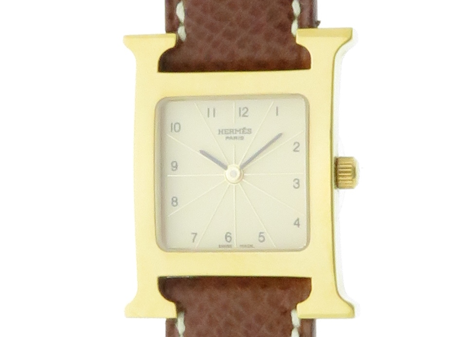 HERMES エルメス Hウォッチ HH1.201 シャンパン文字盤 GP/革