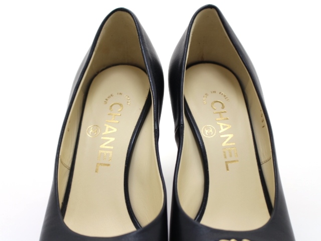CHANEL シャネル 靴 チェーン オープントゥパンプス レディース