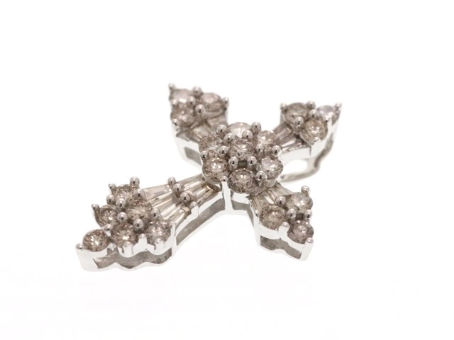 JEWELRY ノンブランド ジュエリー クロス ペンダント トップ K18 ホワイトゴールド ダイヤモンド 0.48カラット 1.6g【473】