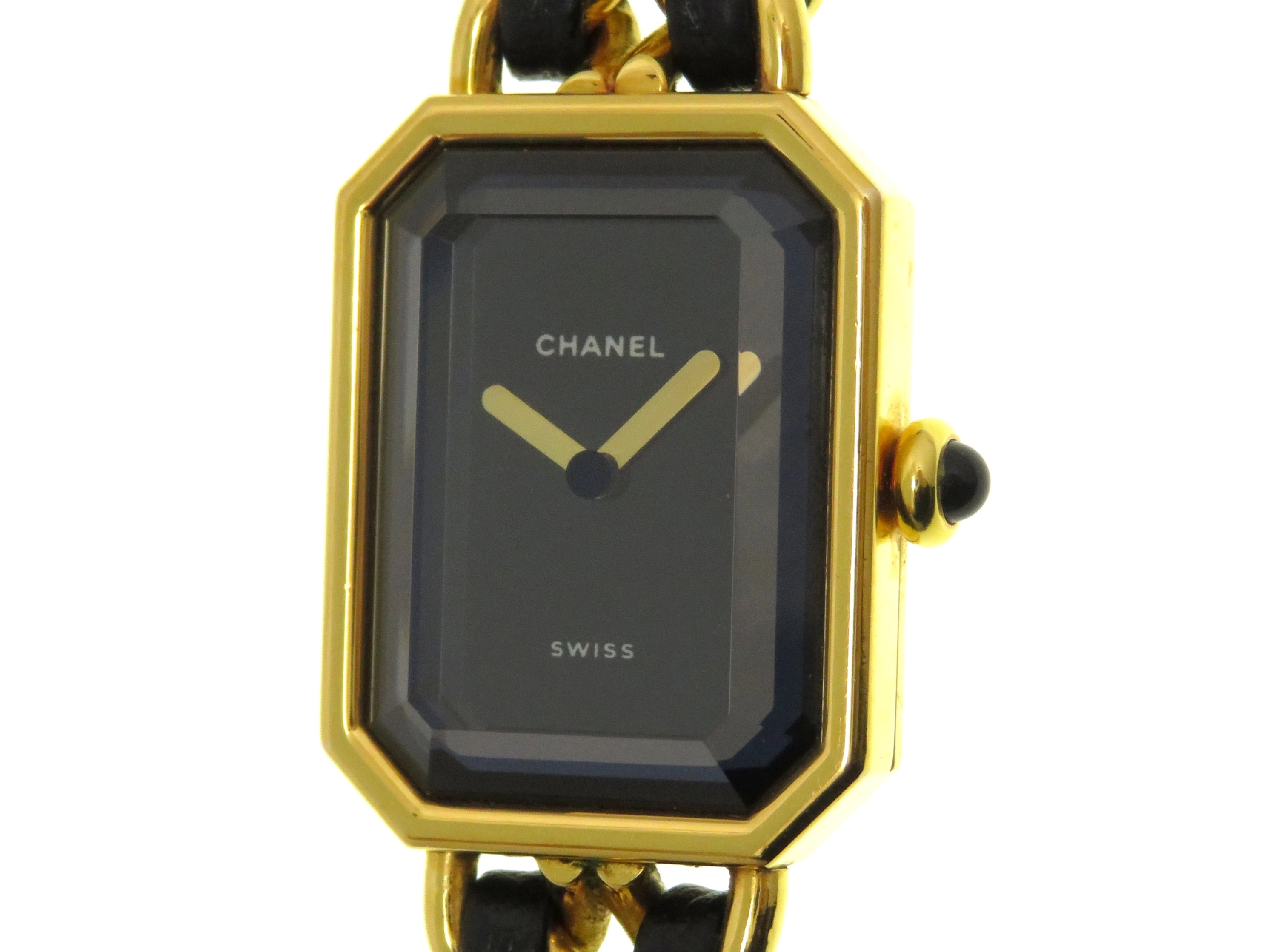 無料発送 CHANEL H0001 クォーツ GP×革 プルミエールL シャネル プルミエール