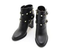 VALENTINO バレンチノ 靴 ロックスタッズアンクルブーツ レディース37(約23.5cm) ブラック 革 DZ710 2 (2148103863707) 【200】
