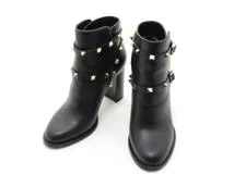 VALENTINO バレンチノ 靴 ロックスタッズアンクルブーツ レディース37(約23.5cm) ブラック 革 DZ710 2 (2148103863707) 【200】