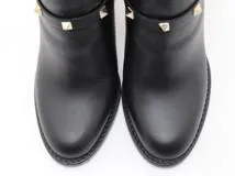 VALENTINO バレンチノ 靴 ロックスタッズアンクルブーツ レディース37(約23.5cm) ブラック 革 DZ710 2 (2148103863707) 【200】