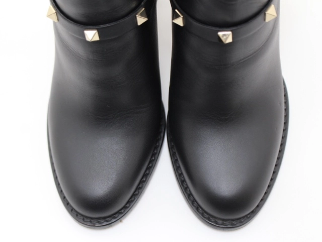 VALENTINO バレンチノ 靴 ロックスタッズアンクルブーツ レディース37(約23.5cm) ブラック 革 DZ710 2 (2148103863707) 【200】