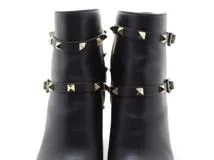 VALENTINO バレンチノ 靴 ロックスタッズアンクルブーツ レディース37(約23.5cm) ブラック 革 DZ710 2 (2148103863707) 【200】