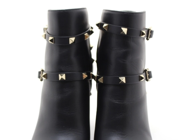 VALENTINO バレンチノ 靴 ロックスタッズアンクルブーツ レディース37(約23.5cm) ブラック 革 DZ710 2 (2148103863707) 【200】