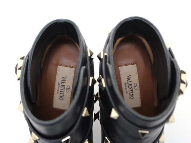 VALENTINO バレンチノ 靴 ロックスタッズアンクルブーツ レディース37(約23.5cm) ブラック 革 DZ710 2 (2148103863707) 【200】
