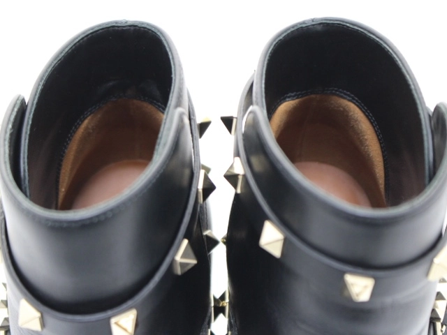 VALENTINO バレンチノ 靴 ロックスタッズアンクルブーツ レディース37(約23.5cm) ブラック 革 DZ710 2 (2148103863707) 【200】