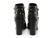 VALENTINO バレンチノ 靴 ロックスタッズアンクルブーツ レディース37(約23.5cm) ブラック 革 DZ710 2 (2148103863707) 【200】
