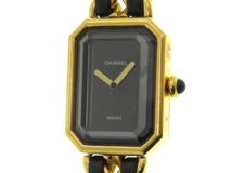 CHANEL　シャネル　プルミエールS　GP×革　クォーツ　H0001　レディース腕時計【431】