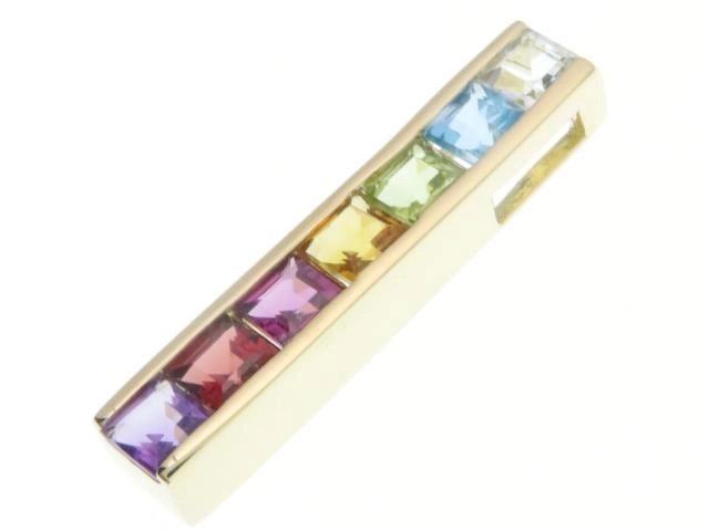 JEWELRY ノンブランドジュエリー ペンダントトップ バー マルチカラーストーン K18YG マルチ1.00ct 2.8g【436】