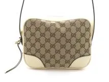 GUCCI グッチ ショルダーバッグ ベージュ ホワイト GGキャンバス レザー アウトレット【473】