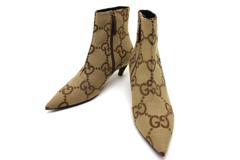 GUCCI BALENCIAGA グッチ×バレンシアガ 靴 ショートブーツ ザ・ハッカープロジェクト レディース38 ベージュ GG キャンバス 2147100391039 【200】