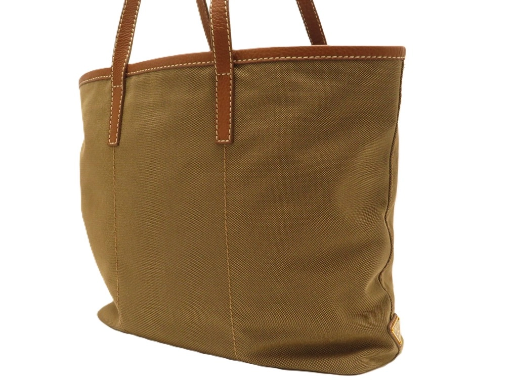 PRADA　プラダ　トートバッグ　カーキ　ブラウン　キャンバス　レザー【431】2148103798726