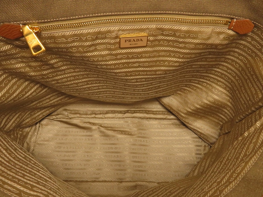 PRADA　プラダ　トートバッグ　カーキ　ブラウン　キャンバス　レザー【431】2148103798726
