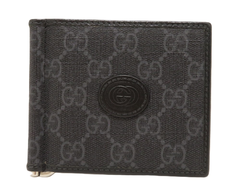最安価格 グッチ GUCCI インターロッキングG PVC ブラック マネークリップ 小物