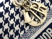 Dior ディオール 千鳥柄 レディーディオール ミディアム ハンドバッグ H0565BZAF M808 ネイビー GP ゴールド金具 2147100503951【471】